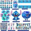 Stitch Party Supplies, 102 PCS Birthday Decorations Set Include Banner, Balloons, Stickers, Hanging Swirls, Cake Cupcake Toppers, Tablecloth for Boys Girls Stitch Theme Party