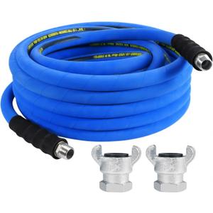 3/4 inch Air Hose 50FT Include 2 Pcs Chicago Connectors, Industrial Compressor Air Hose 100% Rubber, 300 PSI, 50F to 190F Degrees High Strength Polyester Braided Replacement Air Line Kit