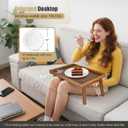 Large Bed Table Tray with Support Bar and Foldable Legs, Bamboo Breakfast Food Trays Table for Bed Sofa Eating and Laptops, TV Lap Tray Table on Couch (Applied for Invention Patent)