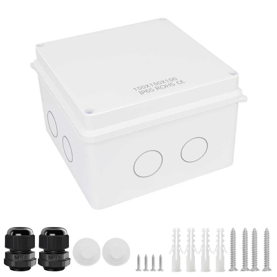 LeMotech Junction Box, Electrical Box IP65 Water Resistant Dustproof ABS Plastic Project Enclosure for Electronics White 5.9X 5.9X 3.9 inch