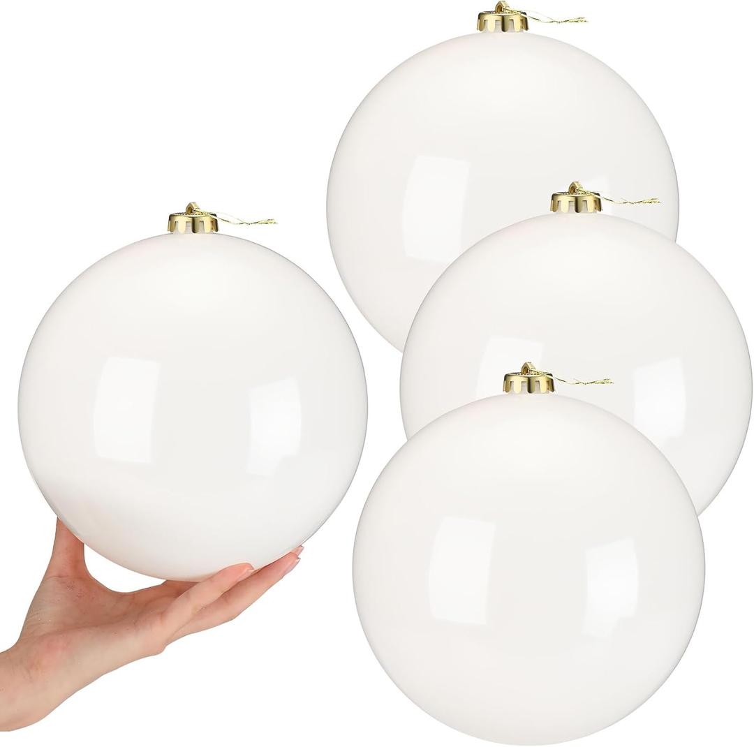 Zubebe 4 Pcs Extra Large Christmas Ball Ornaments 8'' (200 Mm) Giant Oversized Plastic Xmas Ball Big Hanging Christmas Tree Ornaments for Holiday Party Outdoor Decor(White)