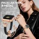 Leather and Metal Band Compatible with Apple Watch Bands for Women,Adjustable Designer Cute Stylish Strap for iWatch Series11/10/9/8/7/6/5/4/3/2/1/SE/Ultra