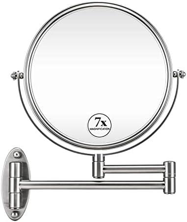 7X Wall Mounted Makeup Mirror - Double Sided Magnifying Makeup Mirror for Bathroom, 8 Inch Extension Polished Chrome Finished Mirror