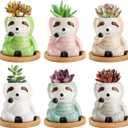 Okllen 6 Pack Sloth Planter with Bamboo Tray, Ceramic Small Succulent Planter Cute Animal Planters Pots, Cactus Flower Pot Container Sloth Gifts for Air Plant, Plant Lover, Indoor Outdoor, 6 Colors