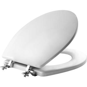MAYFAIR 844CP 000 Edgewater Toilet Seat with Chrome Hinges will Never Come Loose, ROUND, Durable Enameled Wood, White