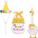 2pcs Birthday Goose Outfits, Adorable Goose Birthday Bib and Hat Vibrant Print Porch Statue Costume for 17-23in/43.18-58.42cm Garden Geese Festive Decor
