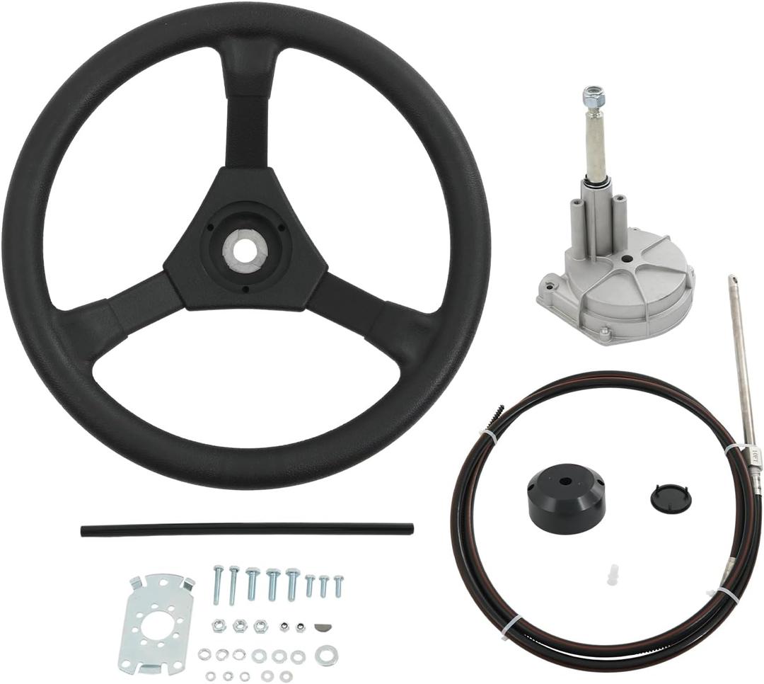 CARMOCAR Outboard Steering Rotary System Boat Kit with 13.5 Inch Steering Wheel,3/4" Tapered Shaft,10 Feet Boat Cable for Marine Outboard