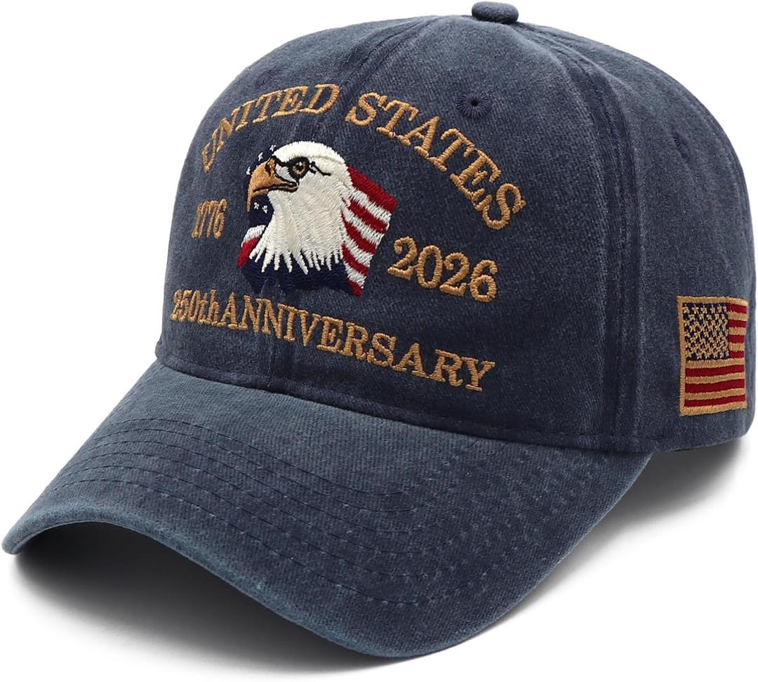 250th Anniversary USA Hat Embroidered 1776-2026 American Hat, Patriotic Bald Eagle Baseball Cap for Men Women