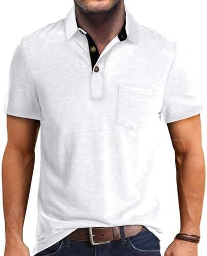 Men's Casual Polo Shirts Classic Button Basic Short Sleeve Shirt Solid Color Cotton Tees Golf Stylish Tops, L