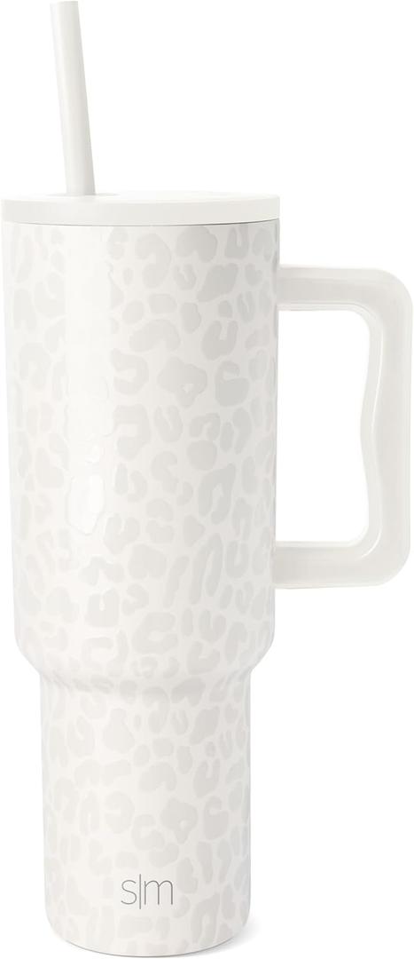 Simple Modern 40 oz Trek Tumbler with Handle and Straw Lid | Cup Holder Friendly Insulated Stainless Steel Travel Mug | Cream Leopard
