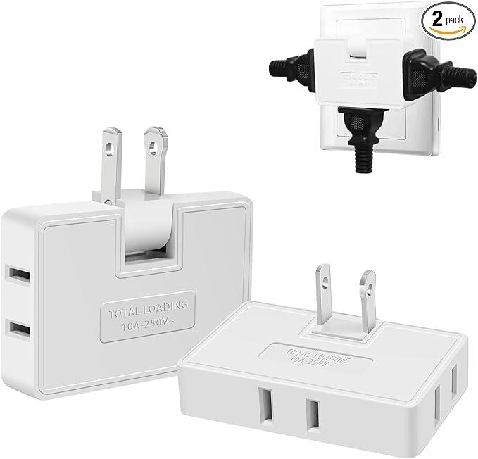 Way Flat Wall Outlet Extender Adapter- 2 Pack 180 Degrees Rotatable Flat Plug AC Adapter, 2 Prong Foldable Swivel Outlet Extender, Outlet Splitter for Behind Furniture (White, Type A)Amazon's Choice