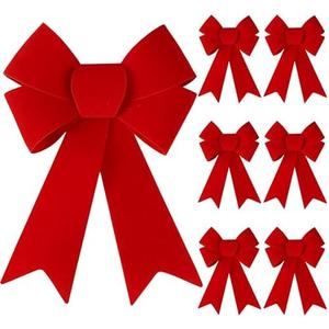 Sggvecsy 12 Pcs Christmas Red Bow 12 x 9 Inches Wreath Bows Christmas Velvet Bows Large Xmas Tree Decorations PVC Hanging Ornaments Handmade Crafts for Home Indoor Outdoor Fence Stairs Railing Party