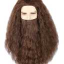 Topcosplay Men Wigs and Beard Long Staight Cosplay Halloween Costume Funny Wig Light Brown Wizard Wig