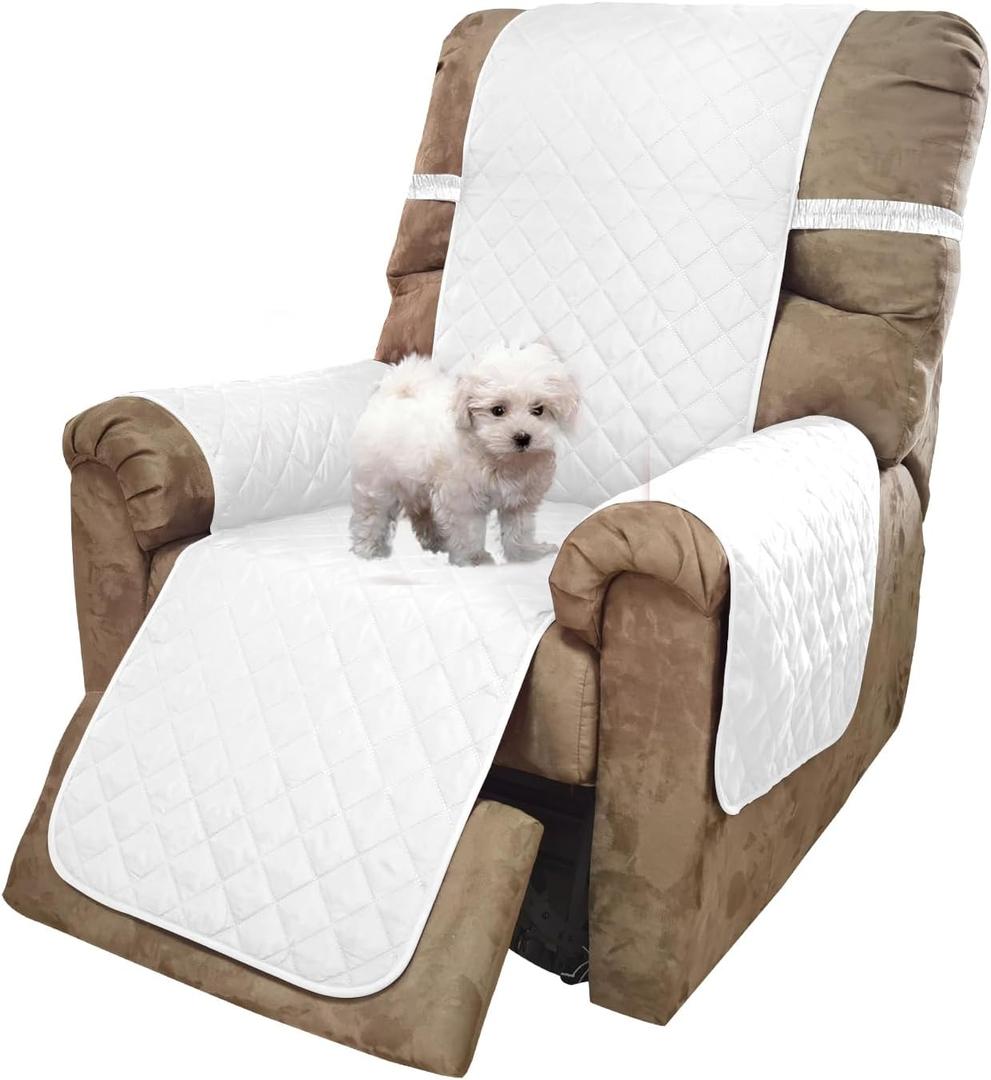 U-NICE HOME Recliner Chair Covers Reversible Chair Cover Pet Covers for Dogs with Elastic Straps Water Resistant Diamond Quilted (28''Recliner Oversized, White/White)