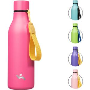 Insulated Water Bottle with Strap,18 oz Double Wall Stainless Steel Vacuum Bottles Metal Water Flask, Pink
