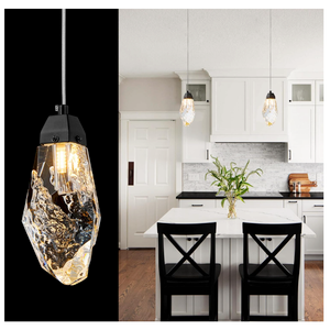 KOKAiZeeKi Black Crystal Pendant Light with Prism Crystals and LED Enhance Kitchen Island, Bathroom, Bedroom, and Bar Ambiance