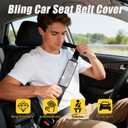 2PCS Bling Car Seat Belt Cover, Crystal Rhinestone Seatbelt Covers with 2 Coaster for Women, Universal Diamond Strap Protector for Car, Truck, SUV Interior Accessories (White)