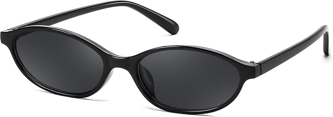 FEISEDY Retro Oval Cat Eye Sunglasses for Women 90s Narrow Lightweight Shades Y2k Trendy Sunnies B0257 (Black/Black)