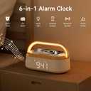 Alarm Clock Bedrooms with Wireless Charger Bluetooth Speaker FM Radio Light | 6 in 1 Digital Alarm Clocks with Dimmable Night Light, Snooze, Dimmer 12 24H, 2500mAh battery for Home Office, Ideal Gift
