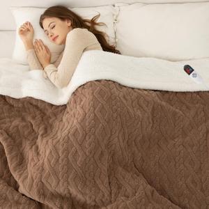 Full Size Heated Blanket 72"X84" Brown - Soft Thick Warm Sherpa Electric Blanket with 6 Fast Heating Levels & 10hrs LED Timer Auto Off for Women, Washable & ETL Certified for Bed Couch, 5-brown, Full 72"X84"