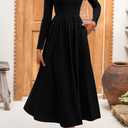 BTFBM Casual Long Sleeve Dresses Spring Dresses 2025 Wedding Guest Dress Midi Dress Flowy Bohemian Long Dress (Black, M)