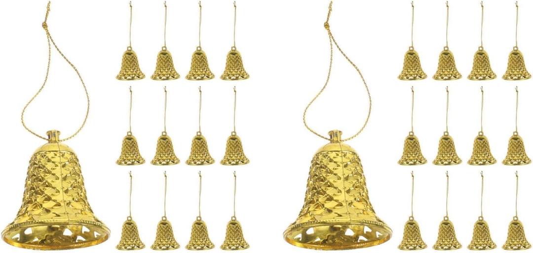 Garneck 24Pcs Golden Bells for Christmas Tree Decoration Small Plastic Bells Ornaments with Ropes Xmas Tree Hanging Decorations for Holiday Party