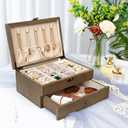 Pinzoveco Jewelry Box for Women, Rustic Wooden Jewelry Organizer Box for Storage Earrings Rings Necklace Bracelet, Farmhouse Style Wood Jewelry Boxes & Organizers (Gray)