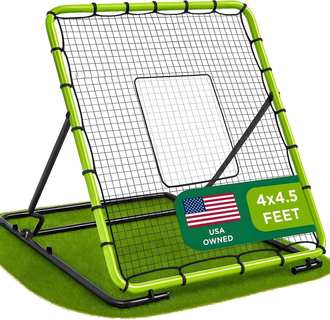 Baseball Rebounder Net 4x4.5 Ft Pitchback Trainer Bounce Back Fielding Net for Baseball and Softball Rebound Solo Practice with 3 Ball Return Angles