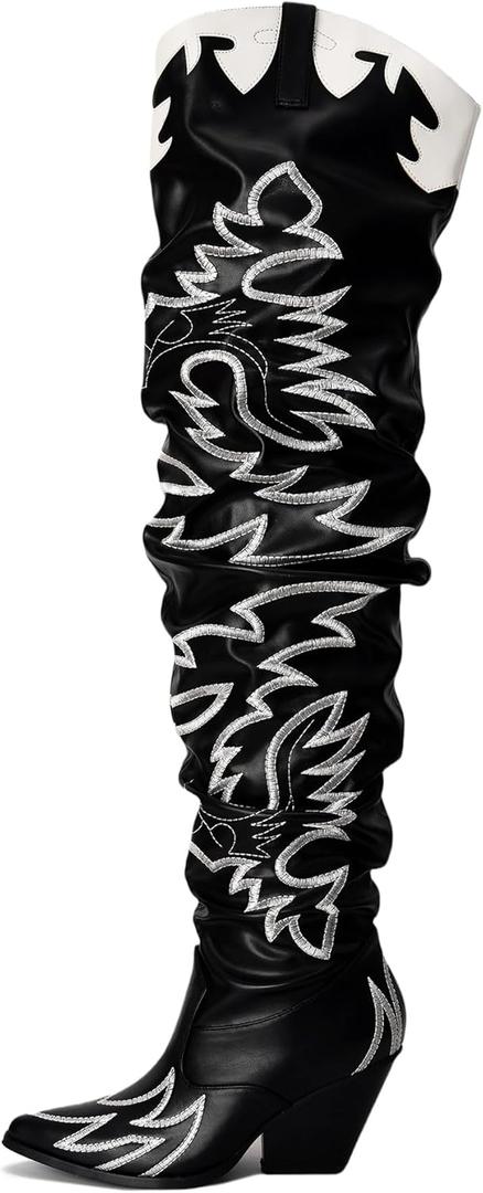 Cape Robbin Women's Western Thigh High Over The Knee Cowboy Cowgirl Boots - Chunky Block Heel Fashion Boots for Women (KELSEY-21) (10, Pu Black)