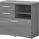 Bush Business Furniture Studio C Office Storage Cabinet with Drawers and Shelves in Platinum Gray