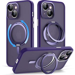 Designed for iPhone 14 Plus Case with Magnetic Invisible Stand[Military Drop Protection][Compatible with MagSafe][Great Grip Feeling] Shockproof Heavy Duty Clear Case for iPhone 14 Plus 6.7 ",Purple