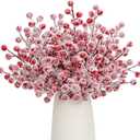 24Pcs Artificial Berry Picks Snow Sprays Christmas Frosted Holly Berry Stems Twigs Winter Branches for Christmas Tree Fillers Decor Holiday Arrangement Wreaths Garland Crafts DIY Ornaments (Red)
