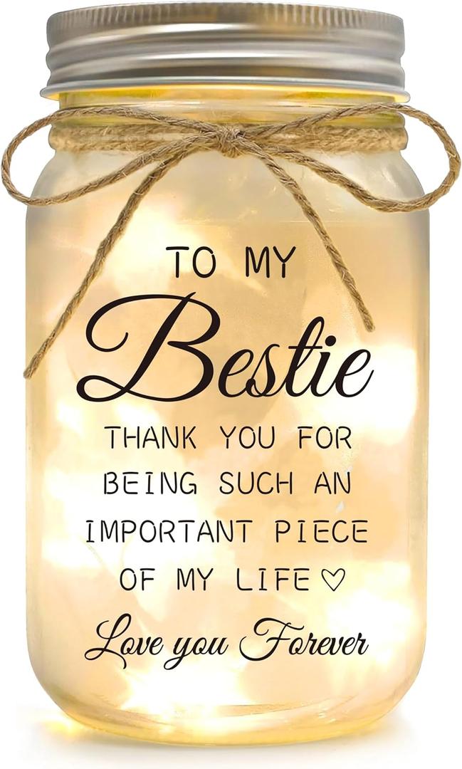 Bestie Gifts for Women Friendship - Mason Jar Night Lights for Friend, Gifts for Friends Female, BFF Soul Sister Work Best Friend Birthday Personalized Gifts for Women Christmas Gift