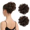 BARSDAR 100% Human Hair Bun Extension - 2 PCS Real Human Hair Brown Messy Bun Scrunchie for Women - Elastic Wavy Brunette Updo Extensions Soft Fluffy Natural Looking Small Brown Chignons Hairpieces