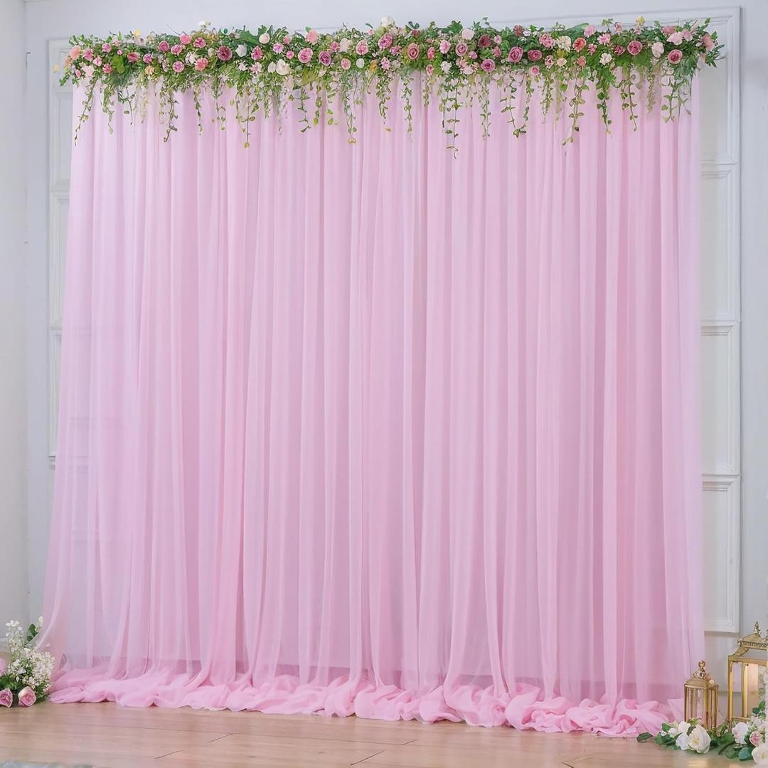 10x10ft Baby Pink Tulle Backdrop Curtain for Parites, Sheer Backdrop Curtains for Wedding Baby Shower Birthday Party Photo Shoot Decorations (10ft x 10ft(2 Panels 5*10ft))
