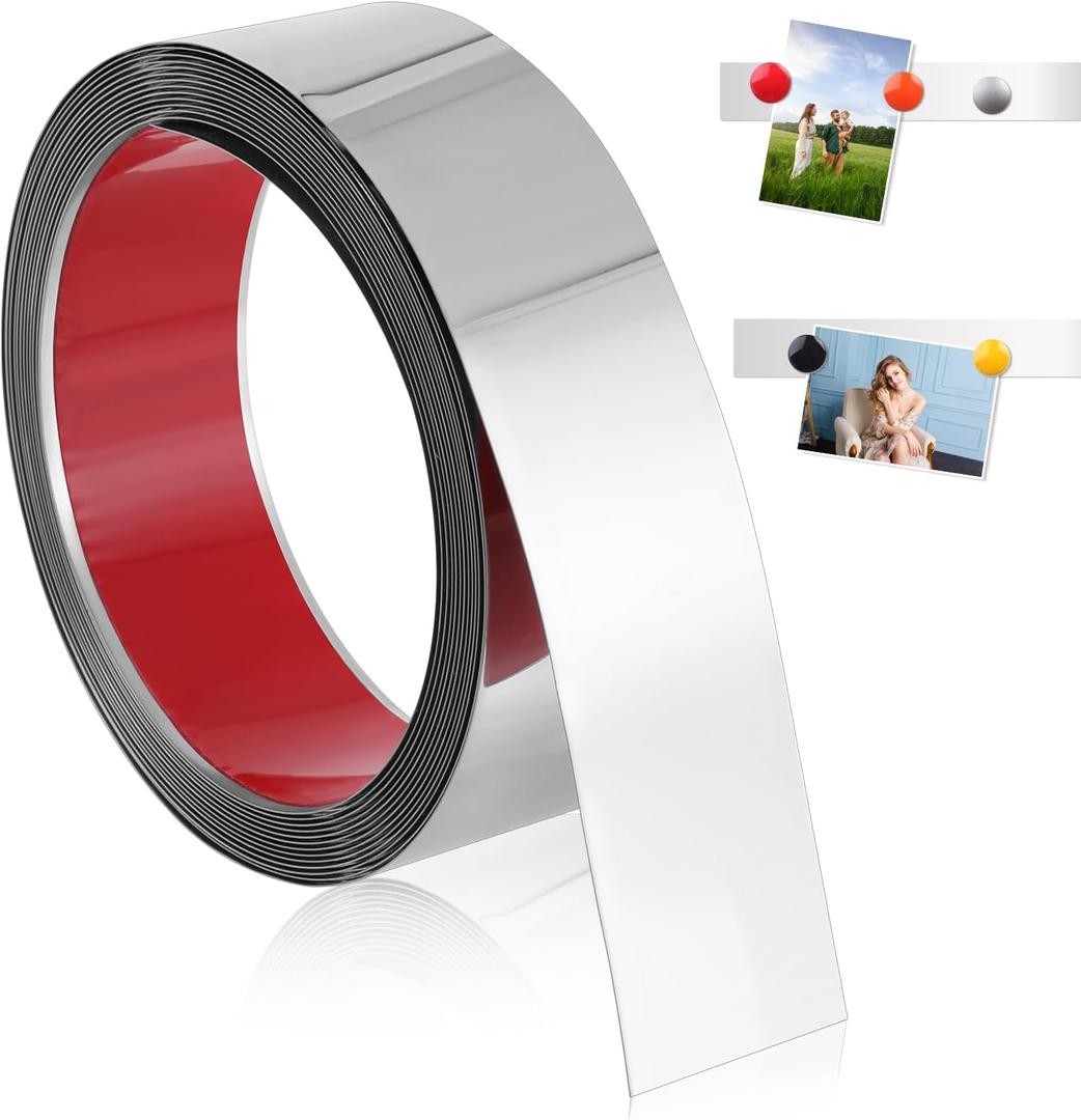 16.4ft x 1.6inch Flexible Ferrous Memo Strips, Self Adhesive Backing Metal Strip for Magnets, Strong Peel and Stick Ferrous Tape Roll for School Workshop Office Home Bulletin Bar Board