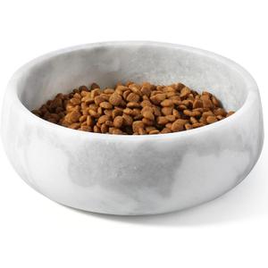 White Marble Dog Bowls, Non-Slip Dog Food Water Bowl Small, Heavy Duty Pet Bowl for Cats and Medium Dogs, Weighted African Natural Marble, Holds 4 Cups(5lbs)