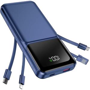 Portable Charger with Built in Cable - 20000mAh Fast Charging Slim 22.5W Power Bank USB C LED Display Battery Pack 5 Outputs & 3 Inputs for Travel Essentials iPhone Samsung Android Phones Tablets etc (Blue)