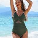 Blooming Jelly Womens One Piece Swimsuit Metal Modest Tummy Control Bathing Suit Slimming Full Coverage Mesh Swim Suits (Green), L
