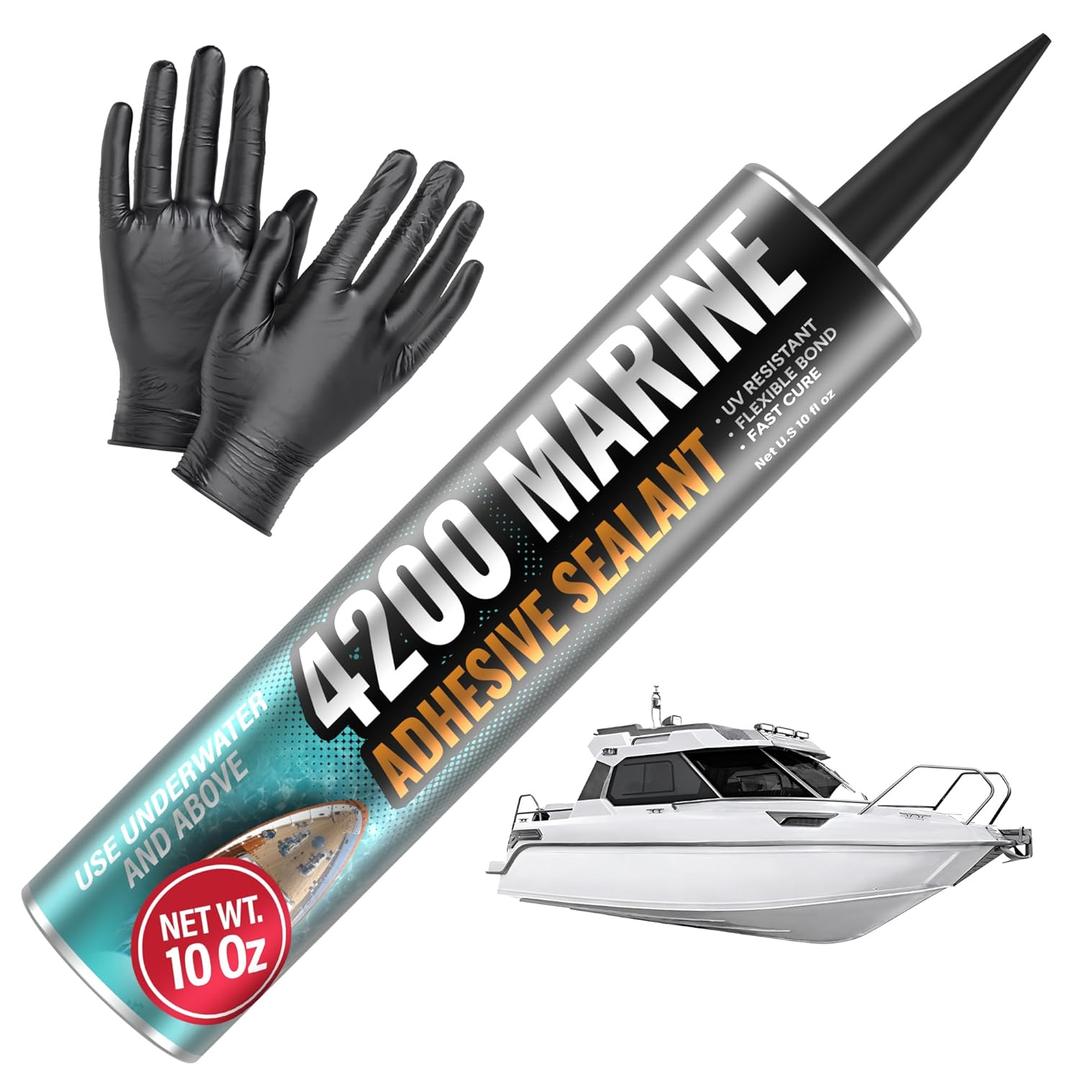 4000/4200 Marine Sealant - Fast-Cure, High-Bond, UV-Resistant Underwater Marine Adhesive Sealant for Boats, Hulls, Decks, and RVs - with Gloves, Nozzle, White 10 oz