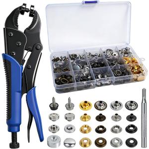 Heavy Duty Snap Fastener Tool Kit with 5 Dies and 15mm Metal Snaps, 266 PCS 4 Color Stainless Steel Snap Tool Set, All-in-One Fastener Repair for Boat Covers, Awnings, Denim, Leather, Canvas