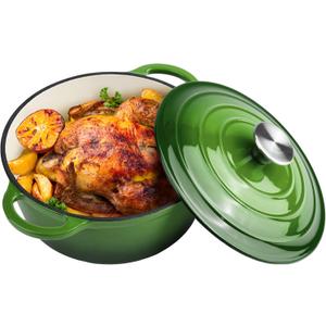 3 Quart Dutch Oven Enameled Cast Iron with Lid - Big Dual Handles - Oven Safe up to 500F - Classic Round Pot for Versatile Cooking Green