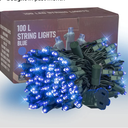 Bright 24.7 ft 100 LED Christmas String lights Indoor Outdoor Waterproof, Blue With Green Wire, Twinkle Plug-in for Tree Room Bedroom Wedding Decorations