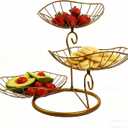 3 Tier Fruit Bowl, Detachable Tiered Fruit Holder with Open Wire Bowls, Gold Fruit Basket Stand for Kitchen Counter, Fruits/Veggies/Snacks, Decorative for Home/Office/Parties (Gold)