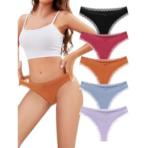 voenxe Seamless Thong for Women,No Show Lace Underwear,Ladies Breathable Comfort Panties Soft Gym Sport Undies,Tanga,5-Pack Assorted, S
