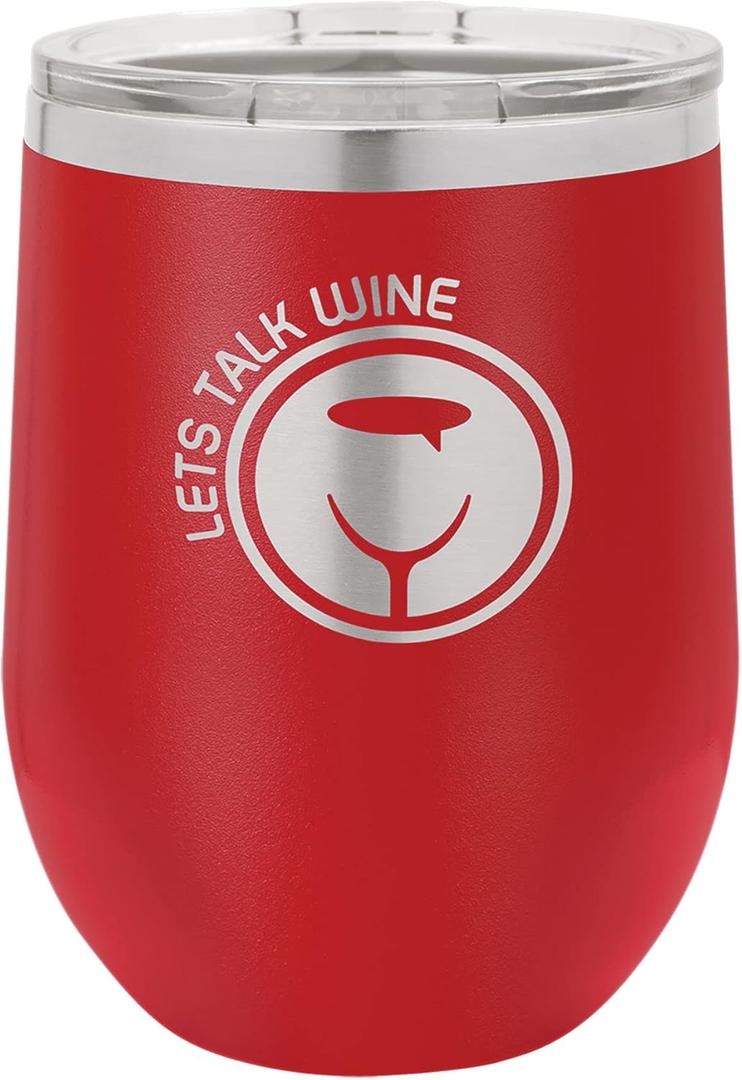 Personalized Tumbler 12 ounce Stemless with Lid, Your Logo Engraved in USA Customized Cups, Stainless Steel Vacuum Insulated Coffee Mugs, 16 Colors (Red)