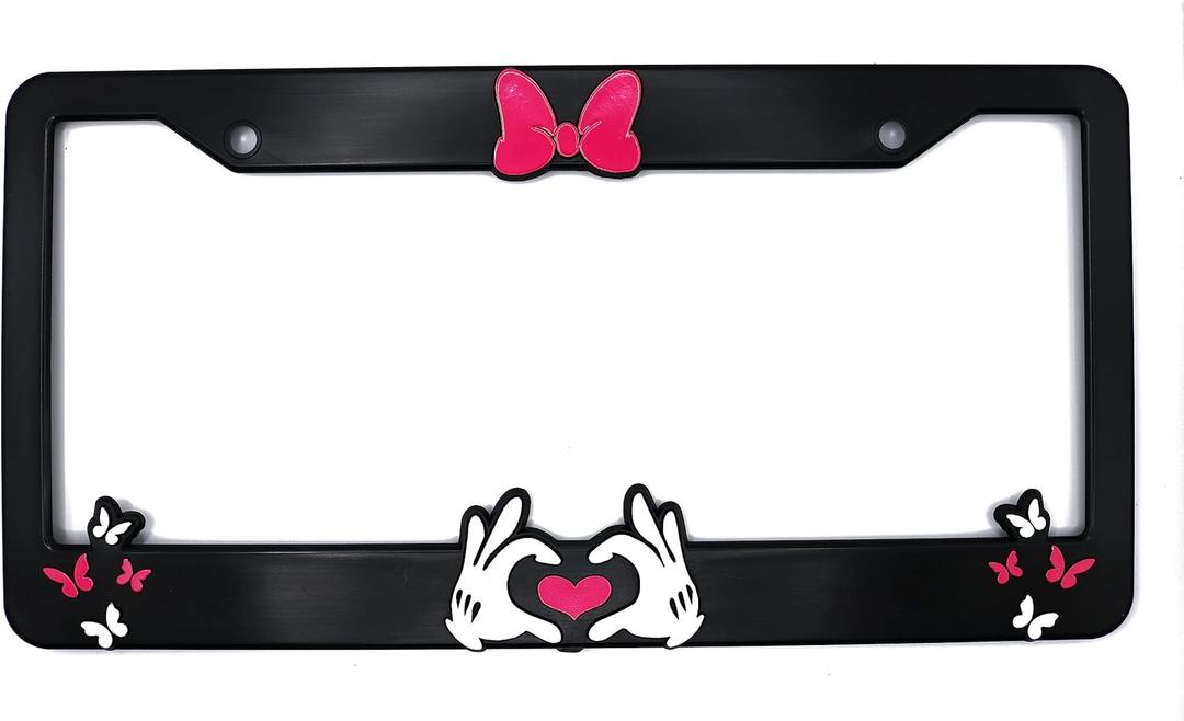 Minnie Bow 3D Raised License Plate Frame | 1 Pack Car License Plate Cover | Universal US Car Black License Plate Holder | Auto Accessories (Car, Truck and SUV)