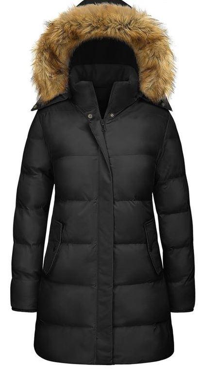 Women's Winter Puffer Coat Warm Thicken Jacket with Faux Fur Removable Hood Windproof Parka Outwear, Large