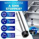Set of 3 Bar Sink Stopper - 7.48 x 1.75" (LxD) Bar Drain Stopper Pipe for Standard Sinks, Lightweight and Simple to Use, Rust Resistant - Good for Bar and Kitchen, Suitable for Home and Commercial Use