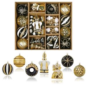 SHareconn 70pcs Christmas Balls Ornaments Set, Shatterproof Plastic Baubles for Xmas Tree Holiday Wedding Party Decorations with Hanging Strings, Black, White and Gold